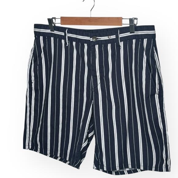 RAG & BONE Perry Linen Blend Shorts Striped Navy Blue Coastal Beach Cruise Lake - Picture 5 of 16